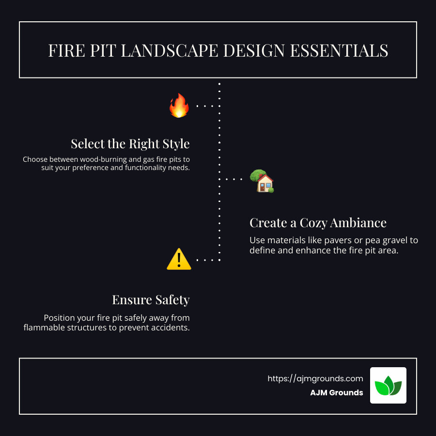 Fire Pit Landscape Design Essentials - Fire pit landscape design infographic infographic-line-3-steps-dark