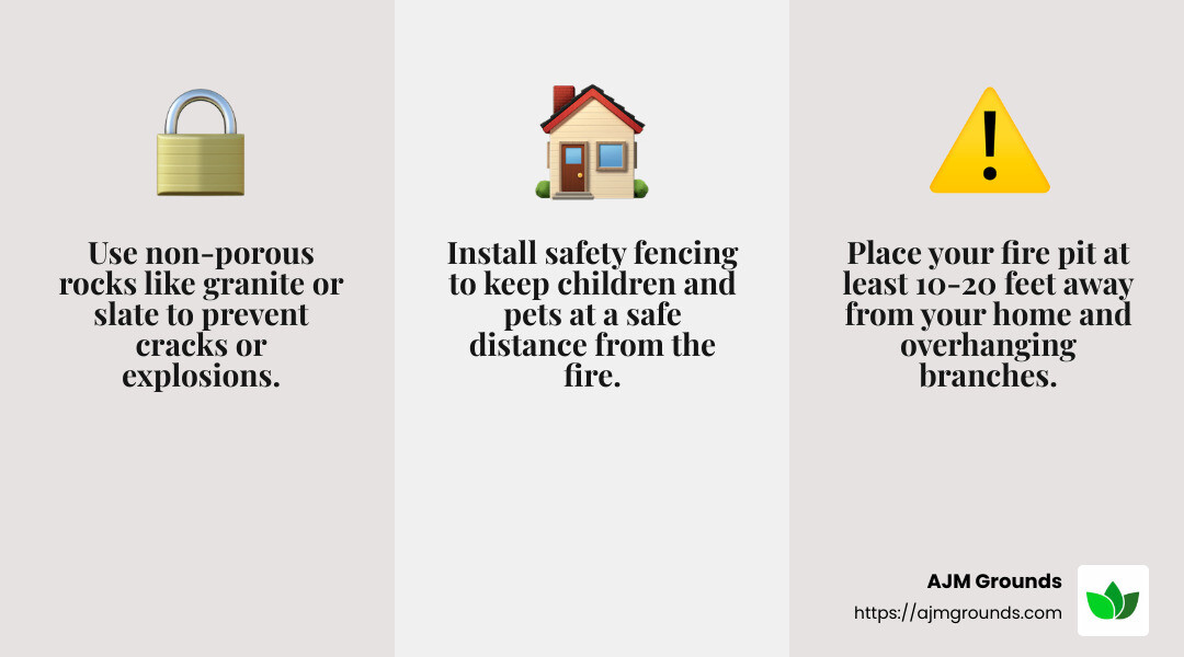 Safety fencing around a fire pit ensures that children and pets stay a safe distance from the flames. - Fire pit landscape design infographic 3_facts_emoji_grey
