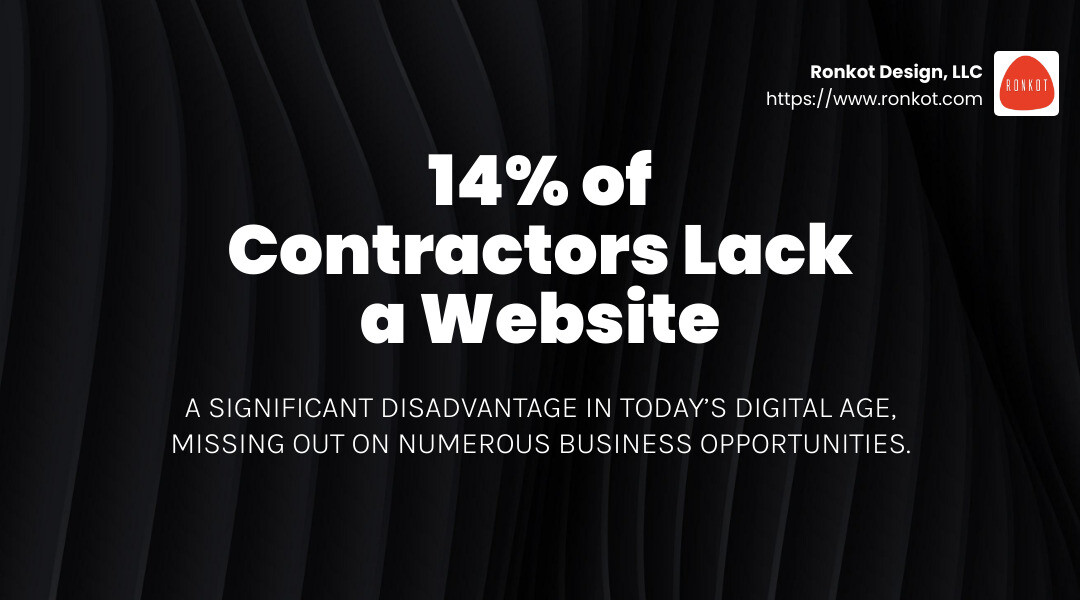 14% of Contractors Lack a Website: A significant disadvantage in today’s digital age, missing out on numerous business opportunities. - construction seo company infographic simple-stat-landscape-dark