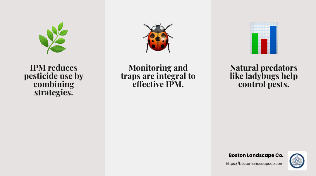 Integrated Pest Management minimizes pesticide use - professional landscape management services infographic 3_facts_emoji_grey