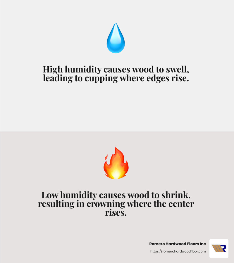 Humidity Impact on Hardwood - fixing warped hardwood floors infographic 2_facts_emoji_grey