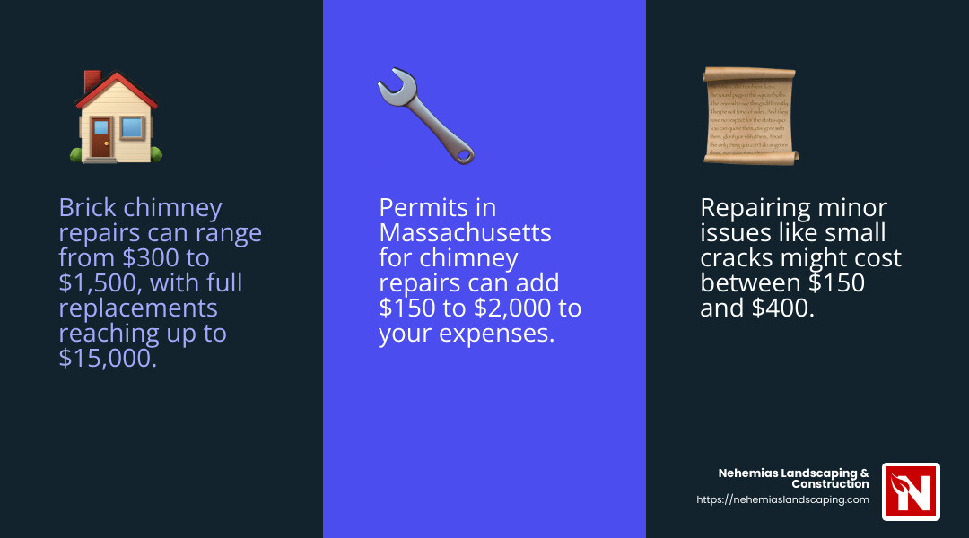 Permit costs can range from $150 to $2,000 depending on location and scope of work. - chimney repair cost massachusetts infographic 3_facts_emoji_blue