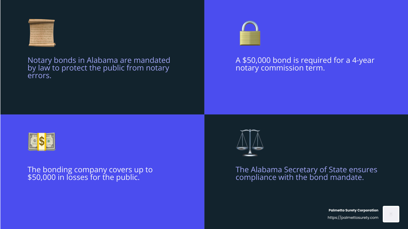 Notary bond legal framework - how much does a notary bond cost in alabama infographic 4_facts_emoji_blue
