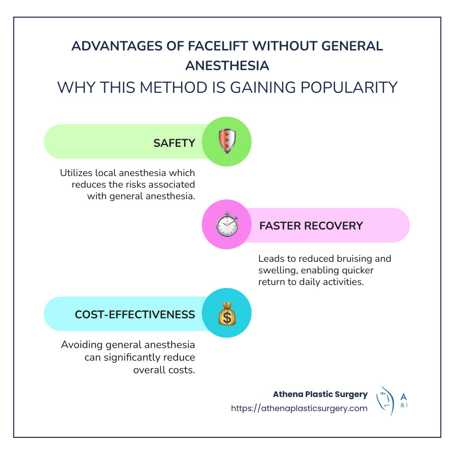 Benefits of Facelift Without General Anesthesia - Facelift without general anesthesia infographic infographic-line-3-steps-colors