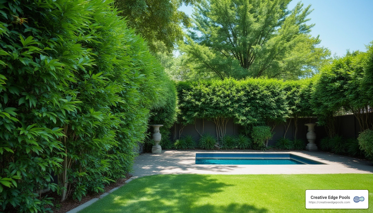 Hedges providing privacy and shade - Backyard pool landscaping ideas