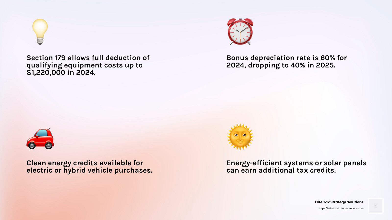 Clean Energy Investment - tax strategies for small business owners infographic 4_facts_emoji_light-gradient