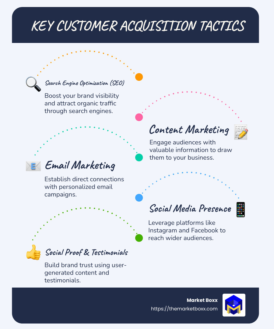 Detailed infographic outlining key customer acquisition tactics and their measurable impacts on business growth - customer acquisition tactics infographic infographic-line-5-steps-blues-accent_colors