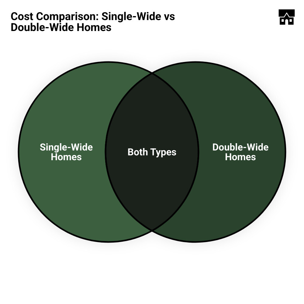 cost comparison of single-wide vs double-wide homes - how much does a double wide trailer cost infographic venn_diagram