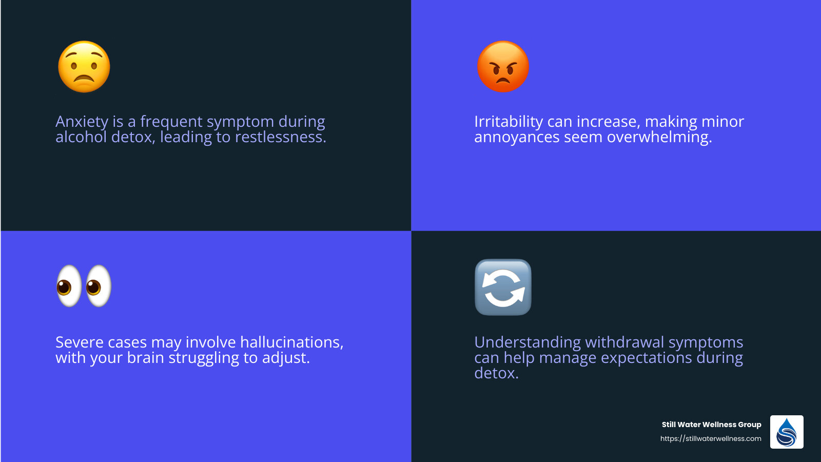 Understanding Psychological Symptoms of Alcohol Withdrawal - alcohol detox symptoms infographic 4_facts_emoji_blue
