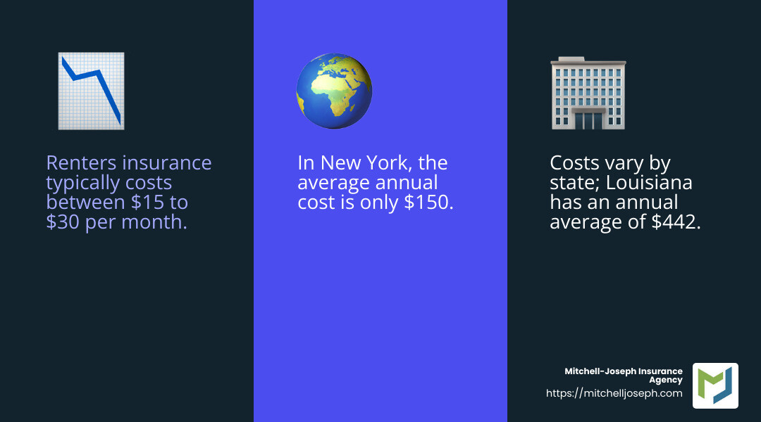 Average Renters Insurance Cost by State - how much is renters insurance infographic 3_facts_emoji_blue