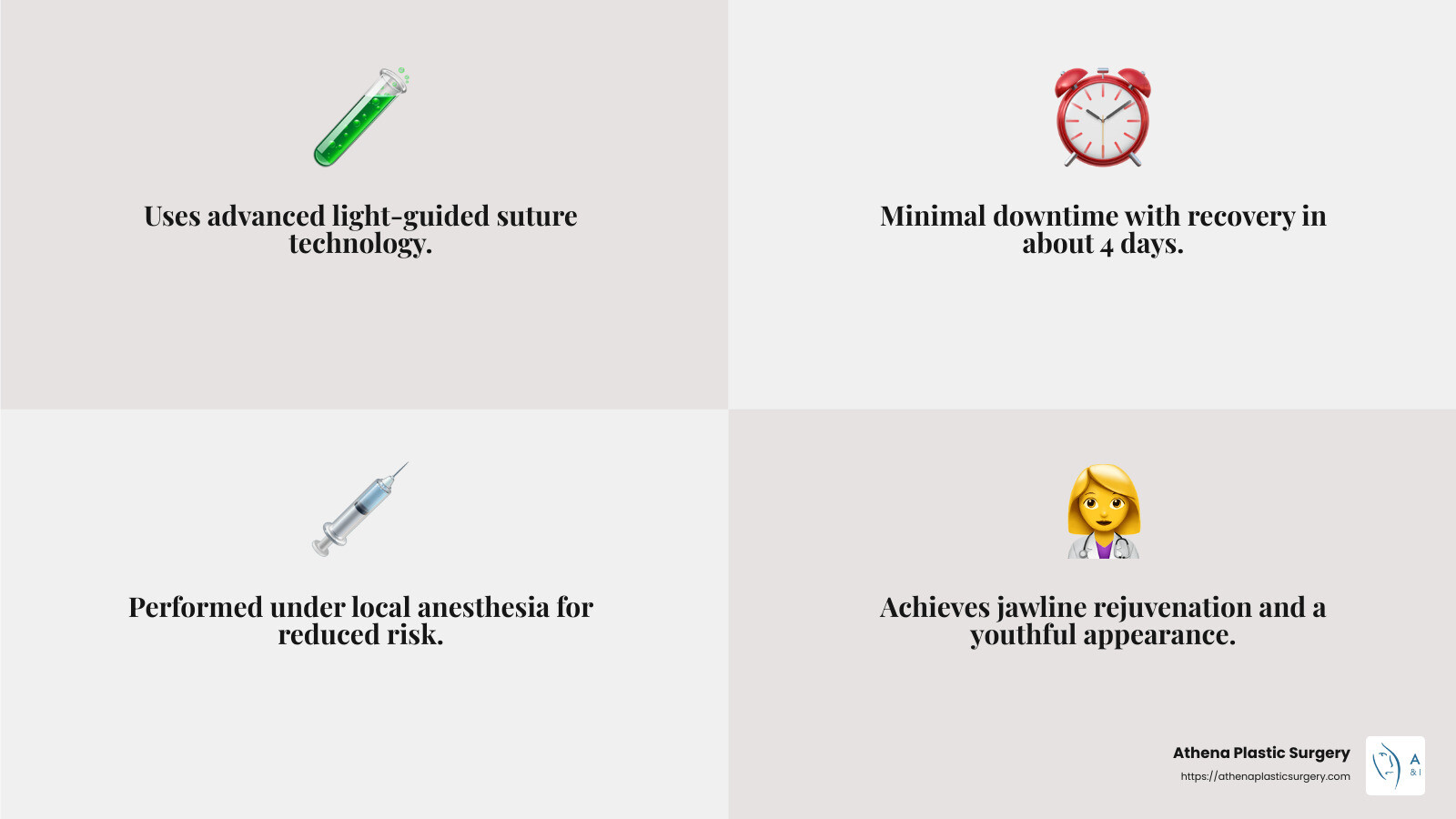 Lift Without the Knife: Your Guide to Minimally Invasive Neck Lifts 4 Local Anesthesia Benefits - Minimally invasive neck lift infographic 4_facts_emoji_grey