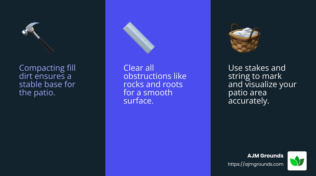 Compacting fill dirt ensures stability - lay patio on soil infographic 3_facts_emoji_blue
