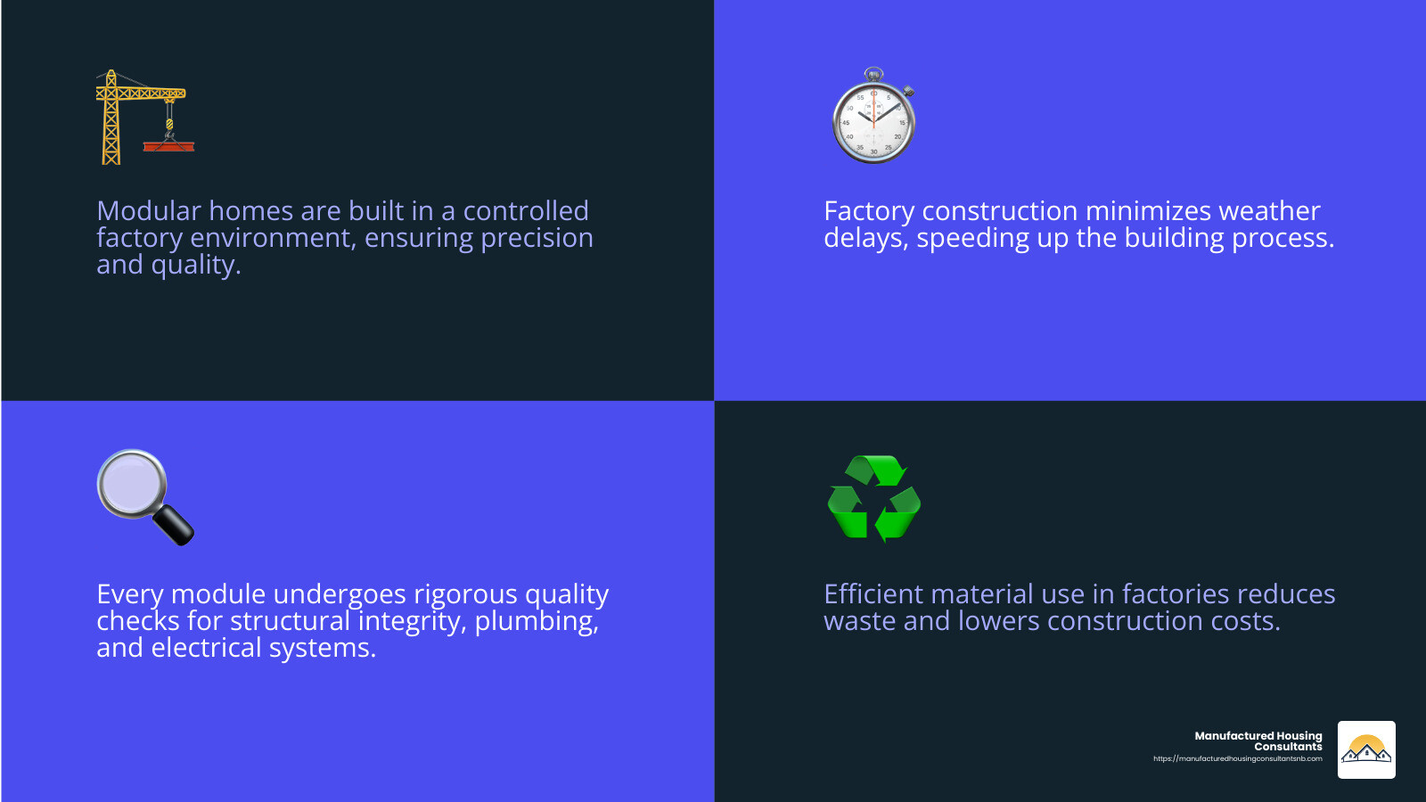 Quality control ensures each module meets high standards. - affordable modular homes infographic 4_facts_emoji_blue
