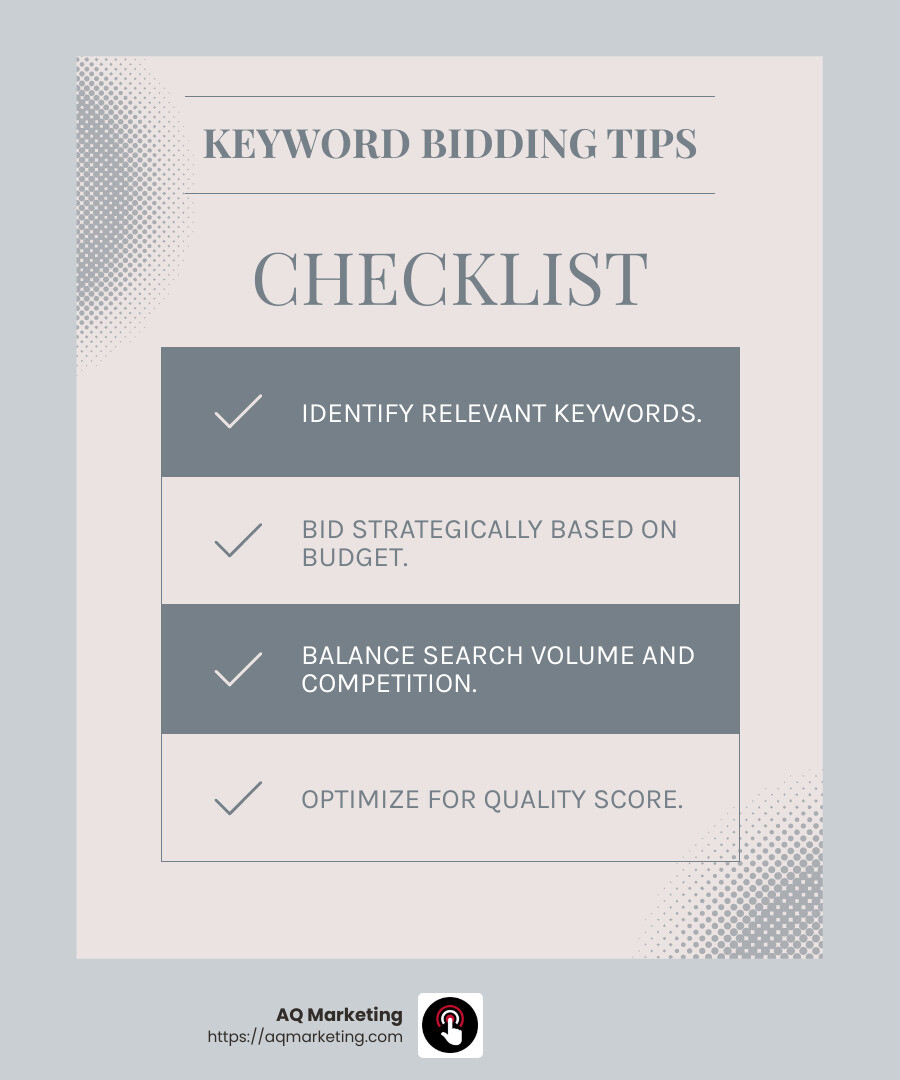 Keyword Bidding Explained - search engine marketing infographic checklist-light-blue-grey