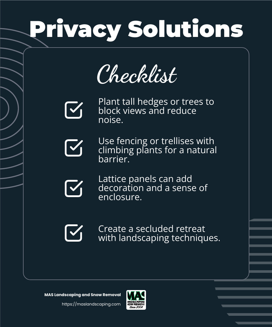 Backyard privacy solutions infographic - backyard landscape infographic checklist-dark-blue