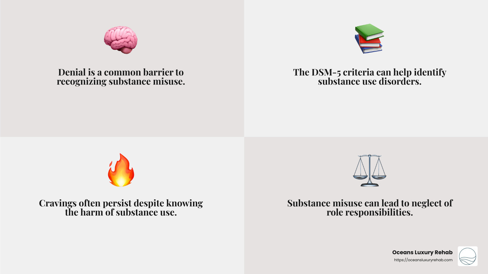 Understanding the DSM-5 criteria can help identify a substance use disorder. - How to get sober? infographic 4_facts_emoji_grey