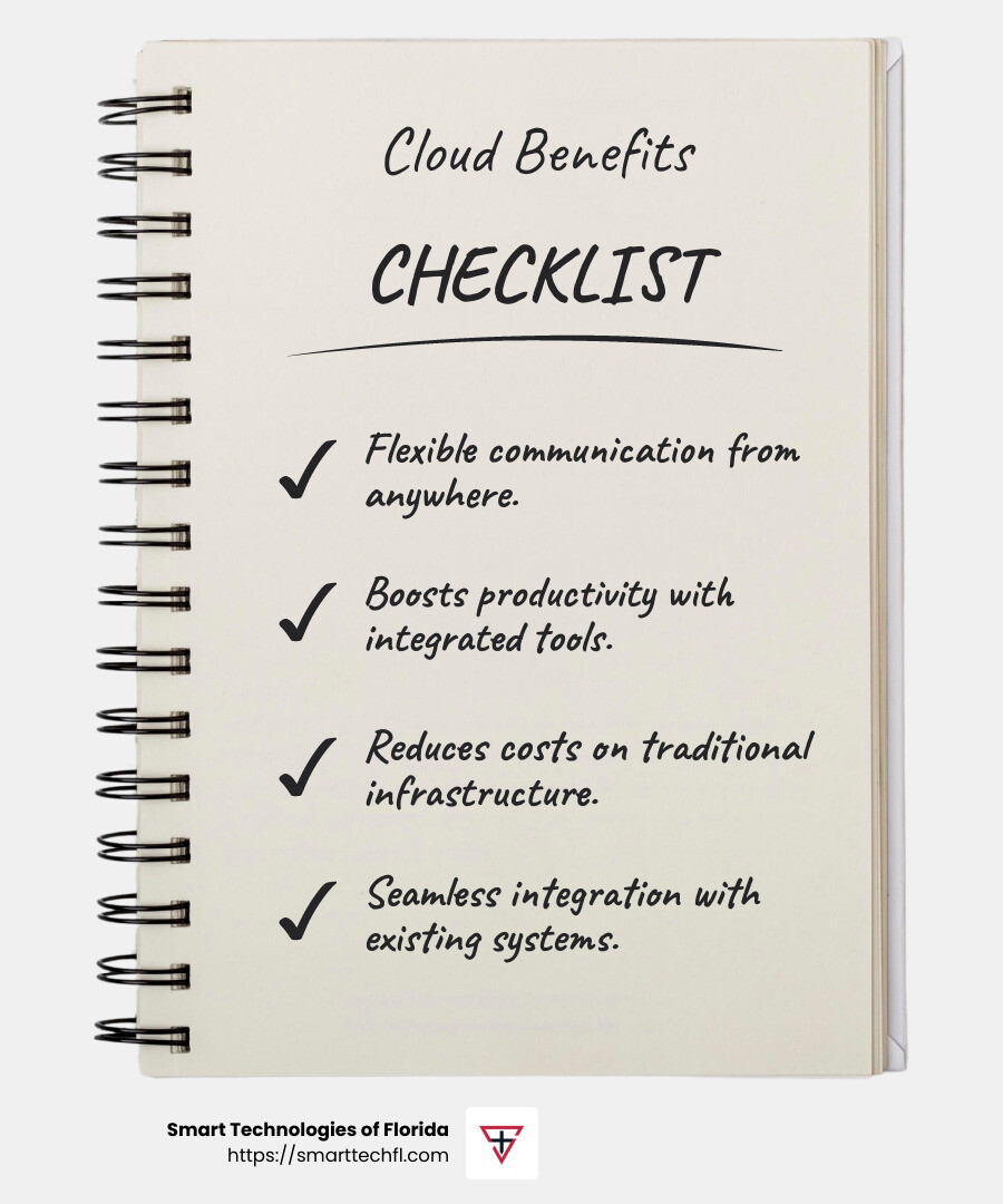 Cloud communication solutions offer flexibility, productivity, and cost savings, making them a smart choice for modern businesses. - cloud communication solutions infographic checklist-notebook
