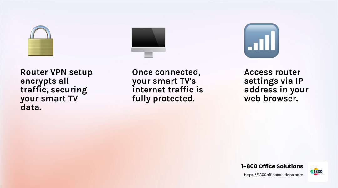 Using a router for VPN setup ensures all connected devices are protected. - vpn for smart tv infographic 3_facts_emoji_light-gradient Using a router for VPN setup ensures all connected devices are protected. - vpn for smart tv infographic 3_facts_emoji_light-gradient