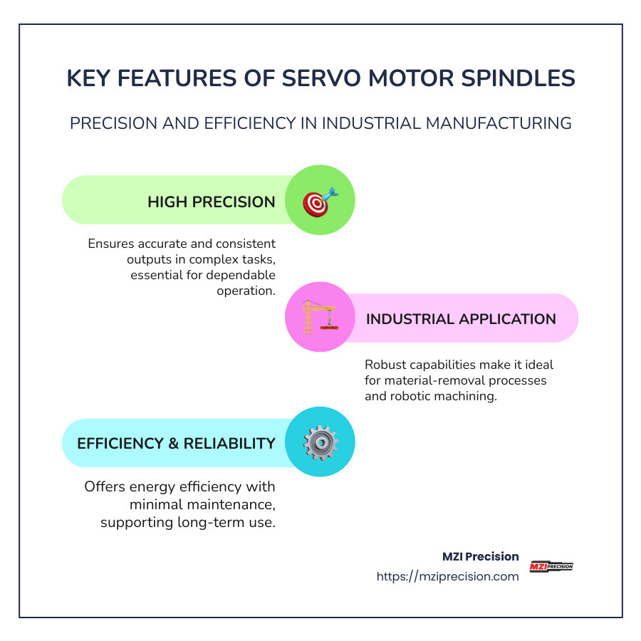 Key features and benefits of servo motor spindle - servo motor spindle infographic infographic-line-3-steps-colors