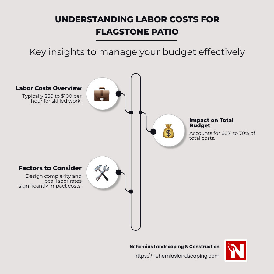 Detailed breakdown of flagstone patio labor costs and impact on total budget - labor cost to install flagstone patio infographic infographic-line-3-steps-neat_beige