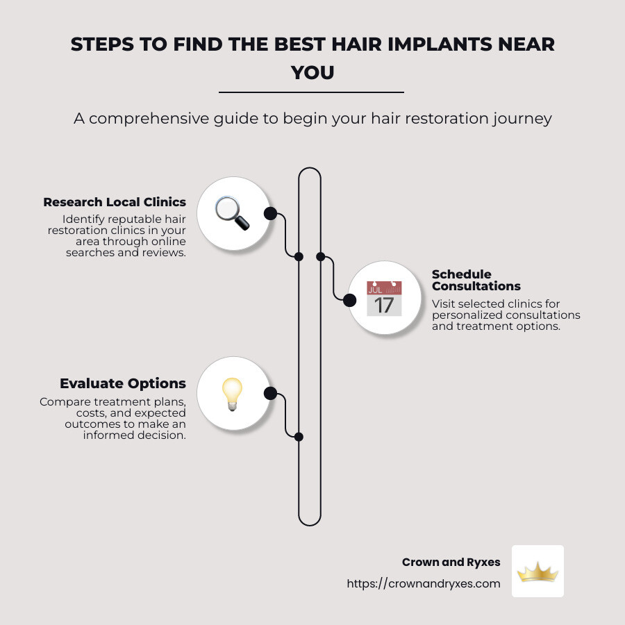 Steps to find the best hair implants near you include location research and expert consultation - hair implants near me infographic infographic-line-3-steps-neat_beige