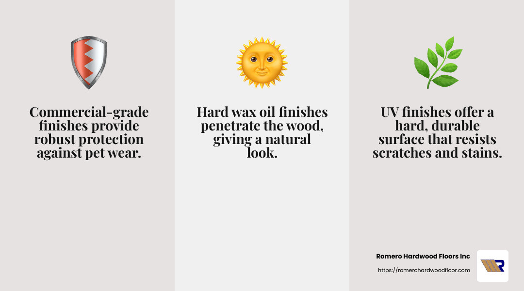 Choosing the right finish can extend the life of your floors - Best hardwood for pets infographic 3_facts_emoji_grey