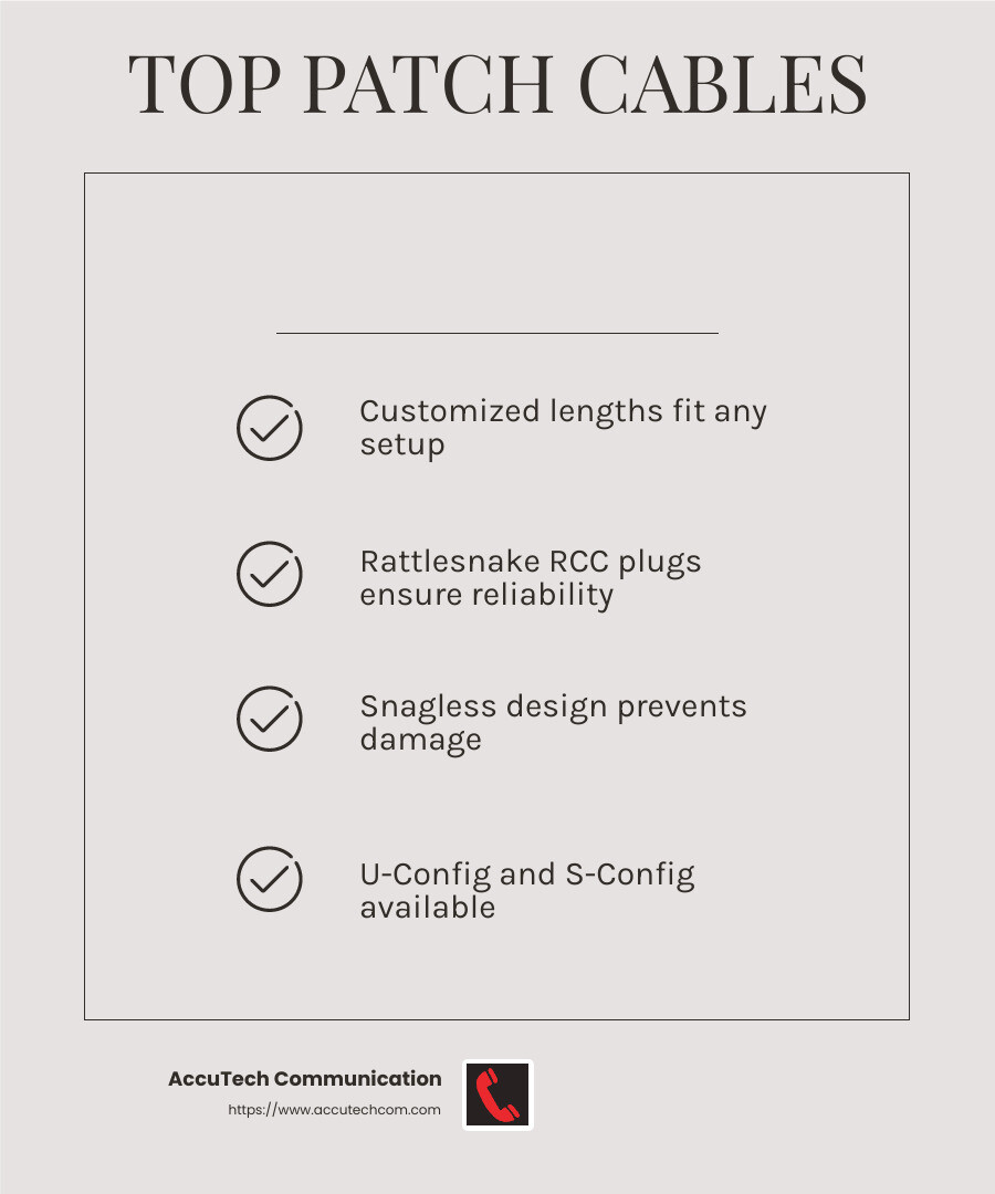 Choosing the right patch cable can significantly improve your connectivity experience. - patch cables infographic checklist-light-beige