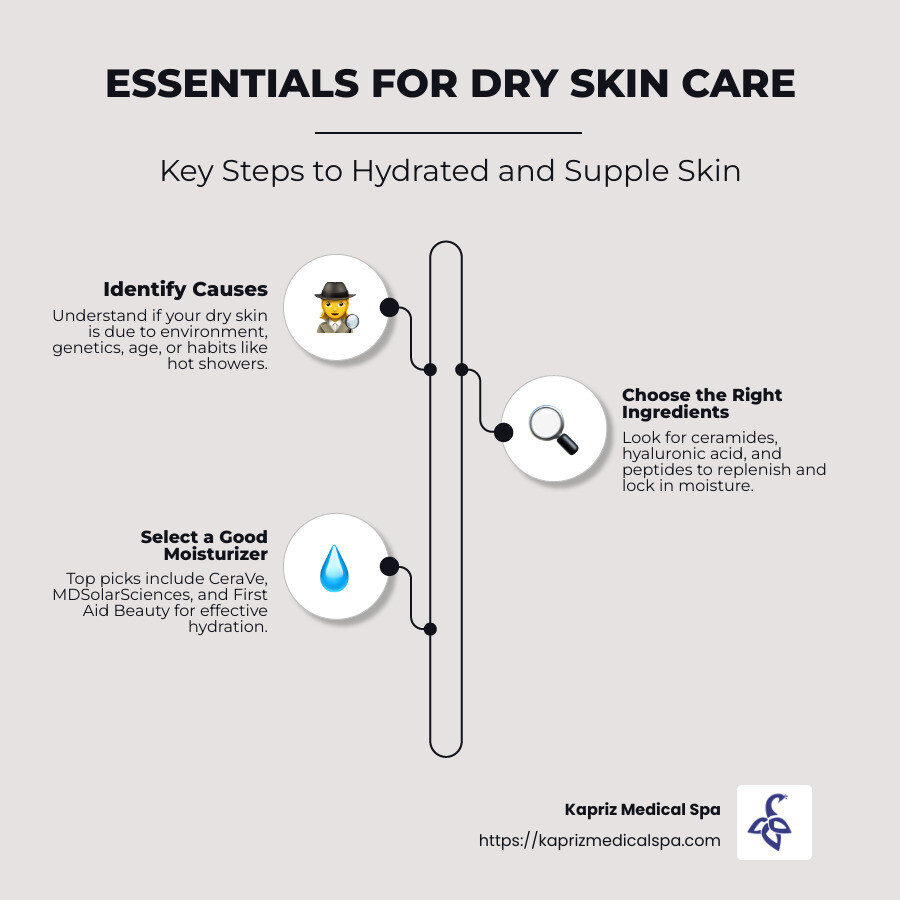 Dry skin care routine featuring top moisturizers and hydrating ingredients - best face moisturizer for dry skin infographic infographic-line-3-steps-neat_beige
