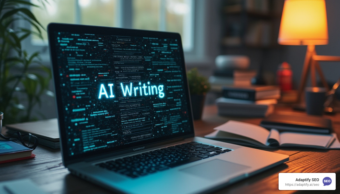 Laptop displaying 'AI Writing' on the screen - ai tools for article writing