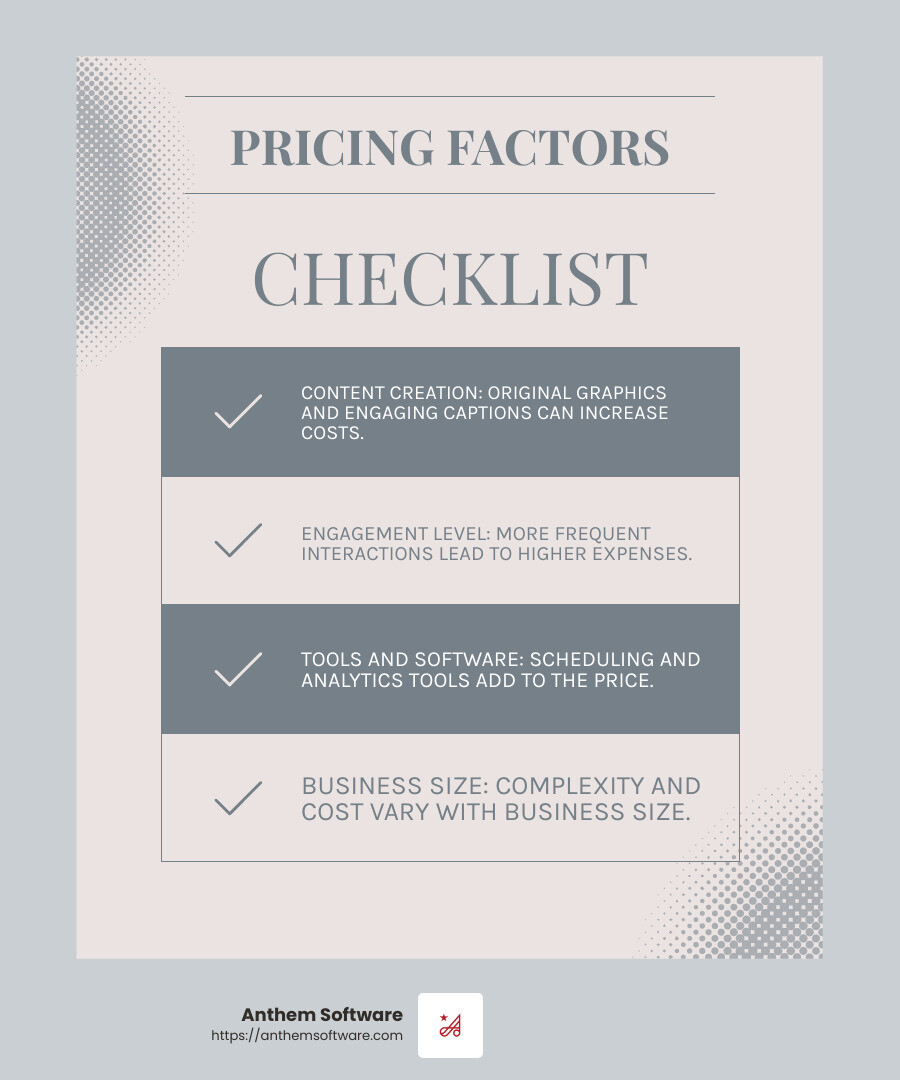 6f50d63c6fef1ae84ca4f96db5881ab2b0a63f63 Price Check: Navigating Social Media Content Pricing Discover key insights and tips for navigating social media content pricing to optimize your marketing strategy effectively. Key Pricing Factors - social media content pricing infographic checklist-light-blue-grey