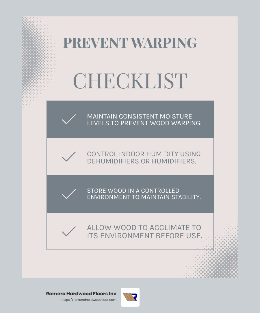 Moisture Content Impact - warped wood repair infographic checklist-light-blue-grey