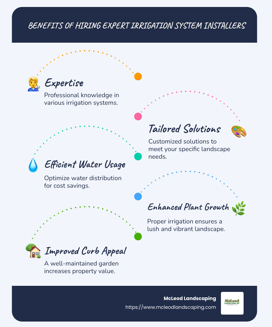 Benefits and Importance of Hiring Expert Installers - irrigation system installers infographic infographic-line-5-steps-blues-accent_colors