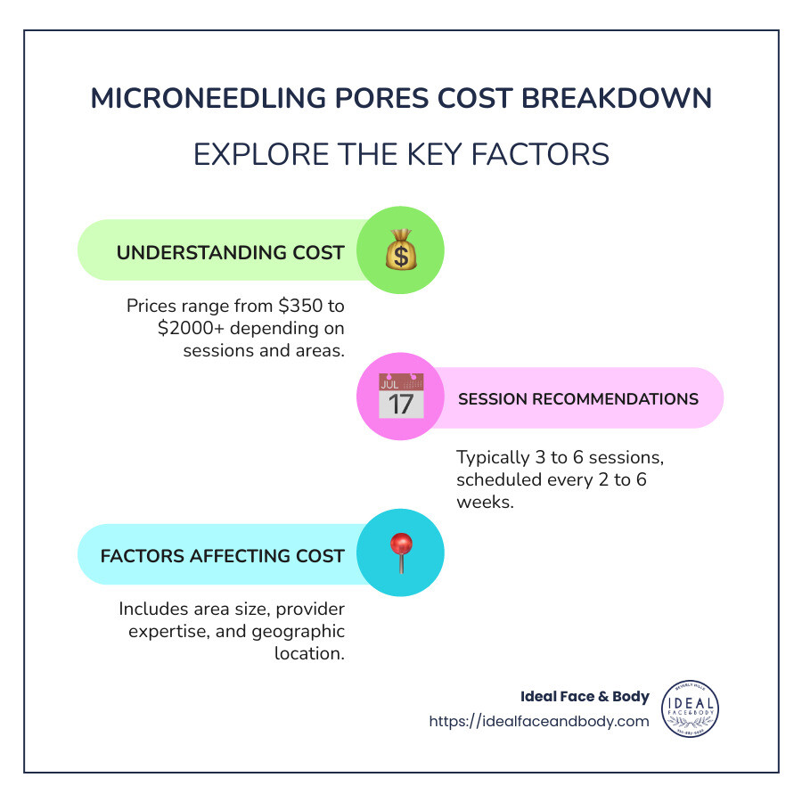 Cost factors for microneedling and pore reduction process - microneedling pores cost infographic infographic-line-3-steps-colors
