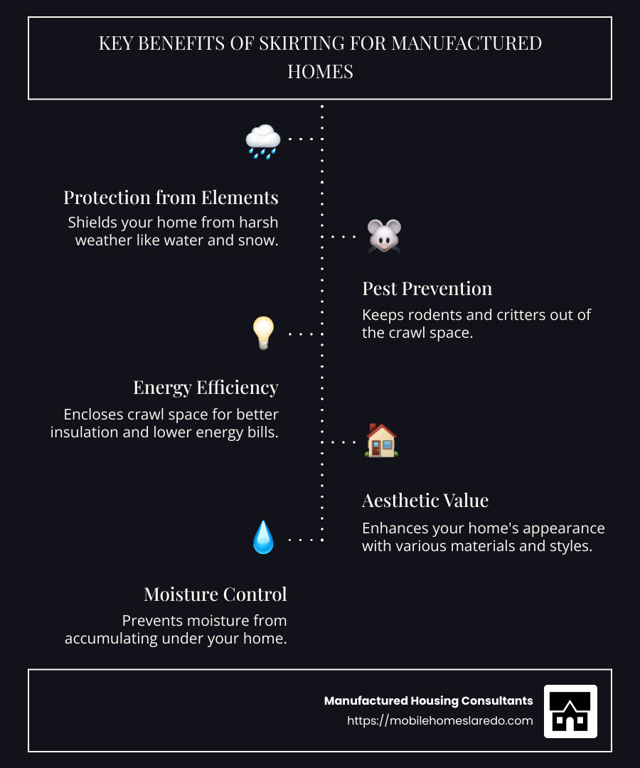 skirting benefits infographic - skirting for manufactured home infographic infographic-line-5-steps-dark