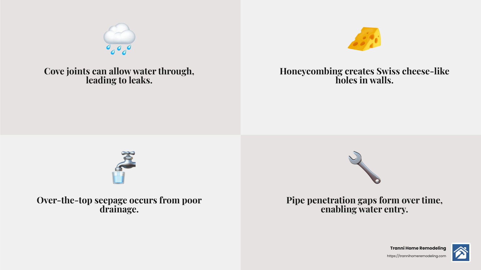Understanding how water enters your basement is crucial for effective waterproofing - Basement waterproofing solutions infographic 4_facts_emoji_grey