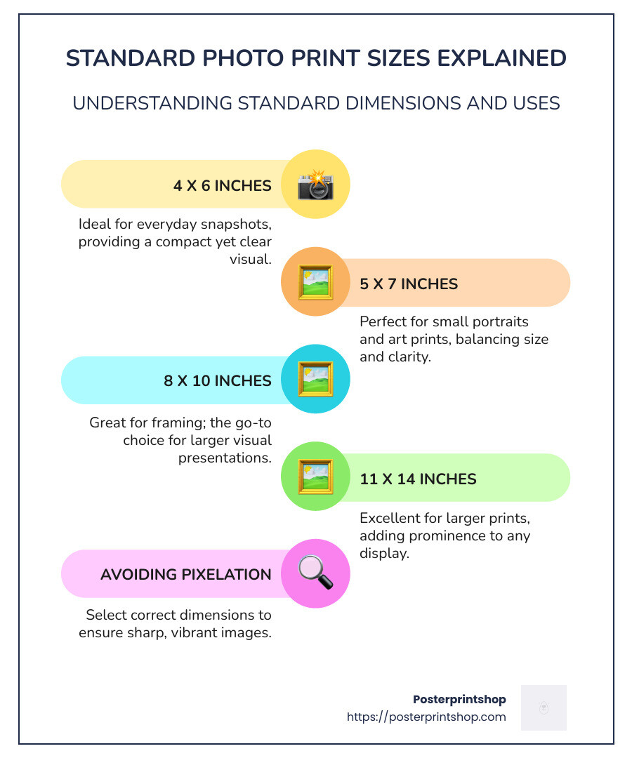 detailed infographic on standard photo print sizes and their applications - standard photo print sizes infographic infographic-line-5-steps-colors