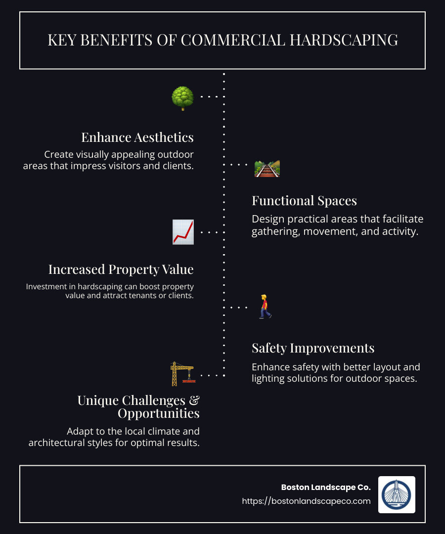 Overview of Commercial Hardscaping Features - commercial hardscaping near me infographic infographic-line-5-steps-dark