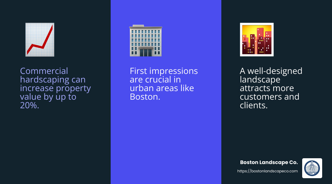 Property value increase stat - commercial hardscaping near me infographic 3_facts_emoji_blue