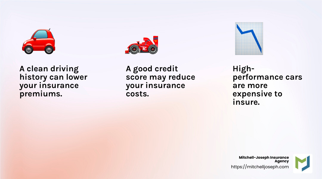 Factors affecting car insurance rates - car Insurance Pittsford infographic 3_facts_emoji_light-gradient