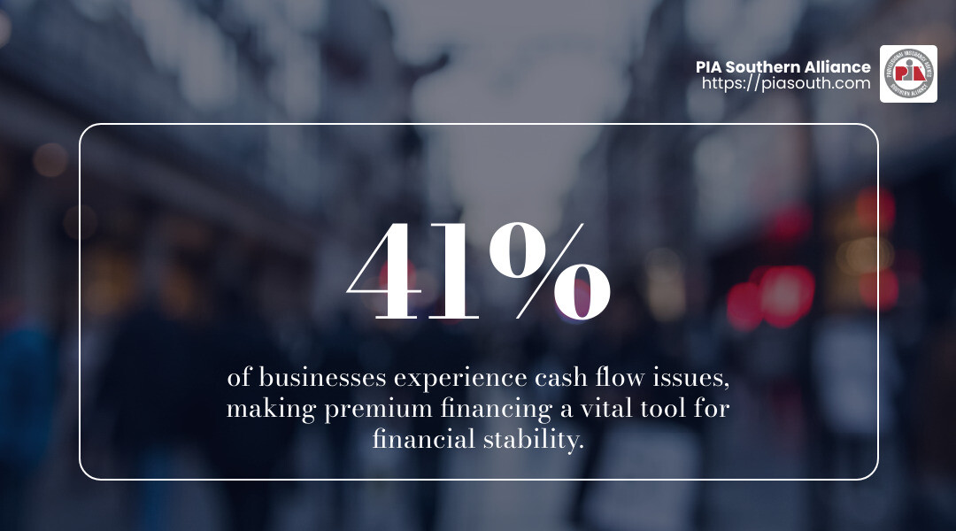 41% of businesses experience cash flow issues - insurance premium funding loan infographic simple-stat-landscape-blurry-bg
