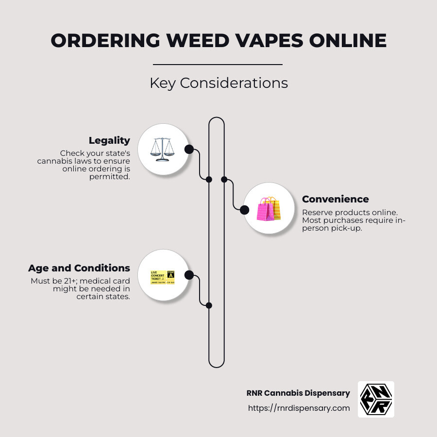 Understand online cannabis vape ordering in 3 simple steps: legality, convenience, and in-store pick-up. - can you order weed vapes online infographic infographic-line-3-steps-neat_beige