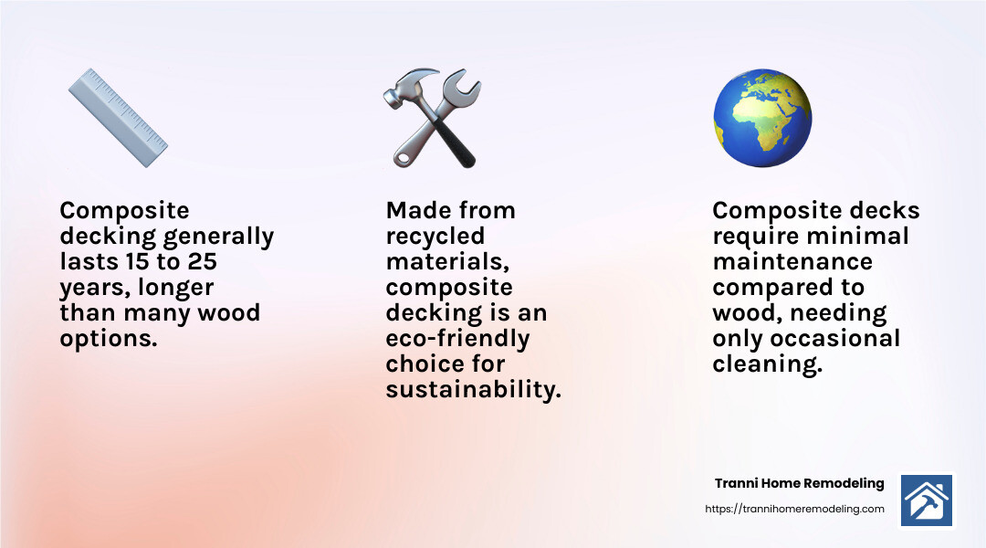 Composite decking vs. wood decking infographic - composite deck builders in my area infographic 3_facts_emoji_light-gradient