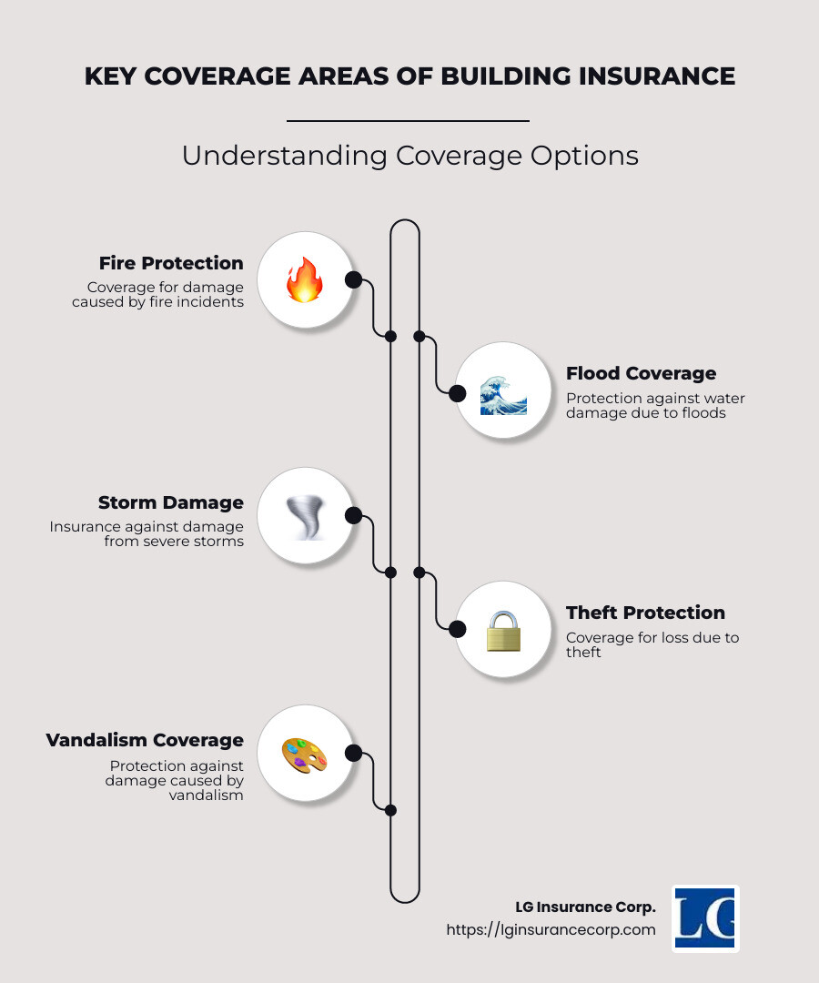 Detailed infographic showcasing types and coverage of building insurance, including fire, storm, and theft protection, with icons and brief descriptions - building insurance infographic infographic-line-5-steps-neat_beige Detailed infographic showcasing types and coverage of building insurance, including fire, storm, and theft protection, with icons and brief descriptions - building insurance infographic infographic-line-5-steps-neat_beige