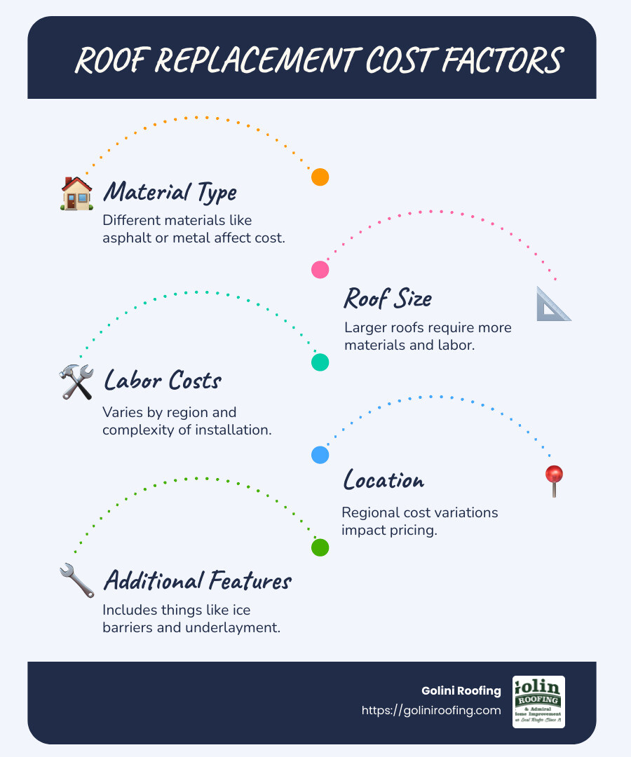 Infographic on Roof Replacement Cost Factors - how much does a roof cost to replace infographic infographic-line-5-steps-blues-accent_colors