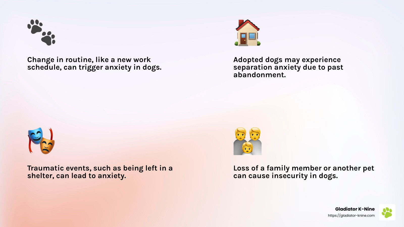 Dogs adopted from shelters may experience anxiety due to past abandonment - separation anxiety dog help infographic 4_facts_emoji_light-gradient