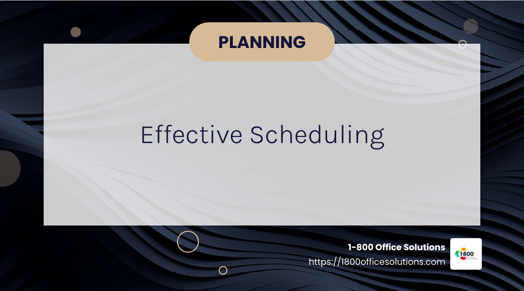 Scheduling helps ensure deadlines are met and tasks aren't overlooked. - office admin tips infographic simple-info-landscape-card-dark Scheduling helps ensure deadlines are met and tasks aren't overlooked. - office admin tips infographic simple-info-landscape-card-dark