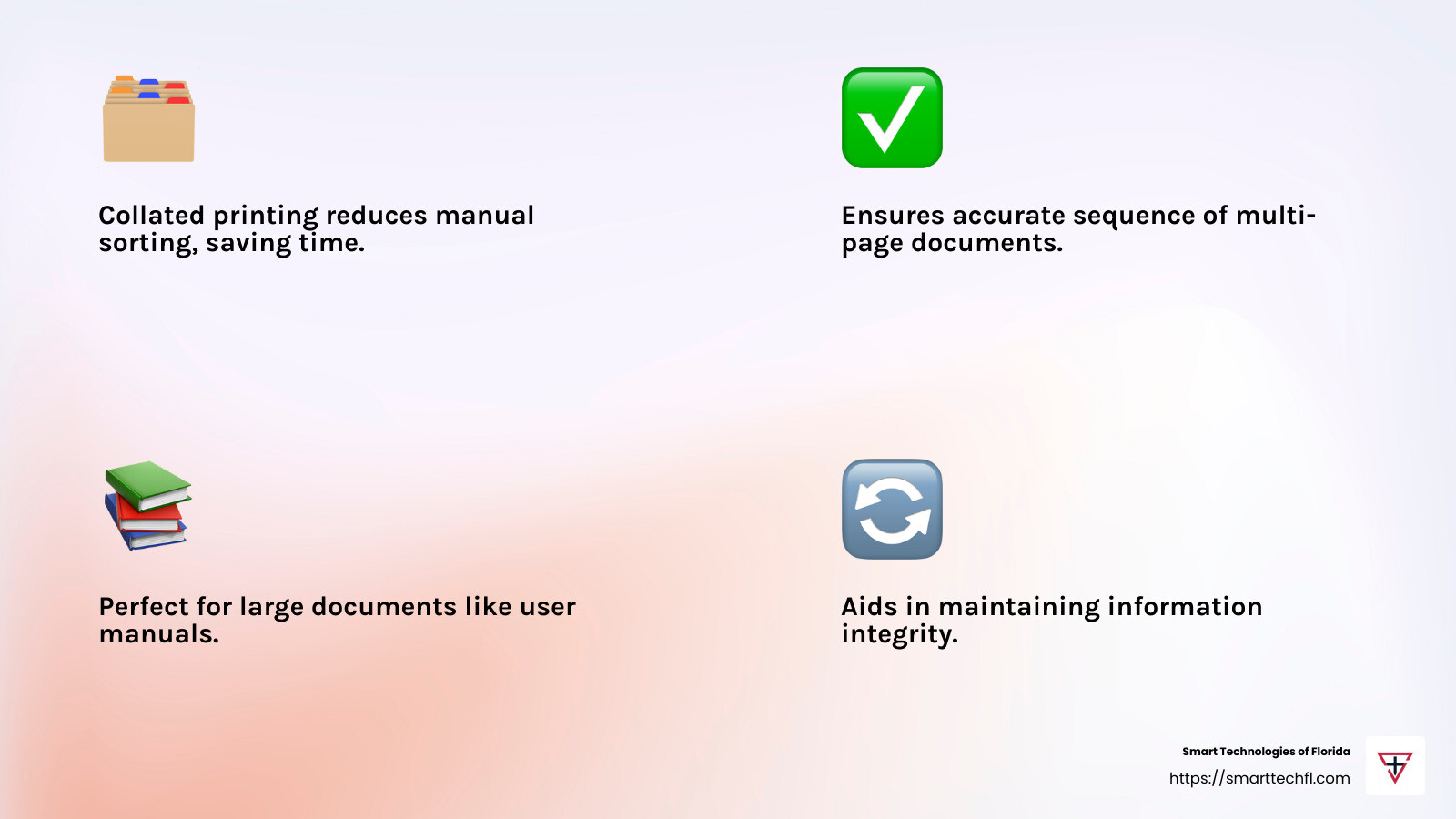 Collate with Ease: HP Printer Setup Tips 3 Collated printing improves accuracy and organization in multi-page documents. - hp printer collate option infographic 4_facts_emoji_light-gradient