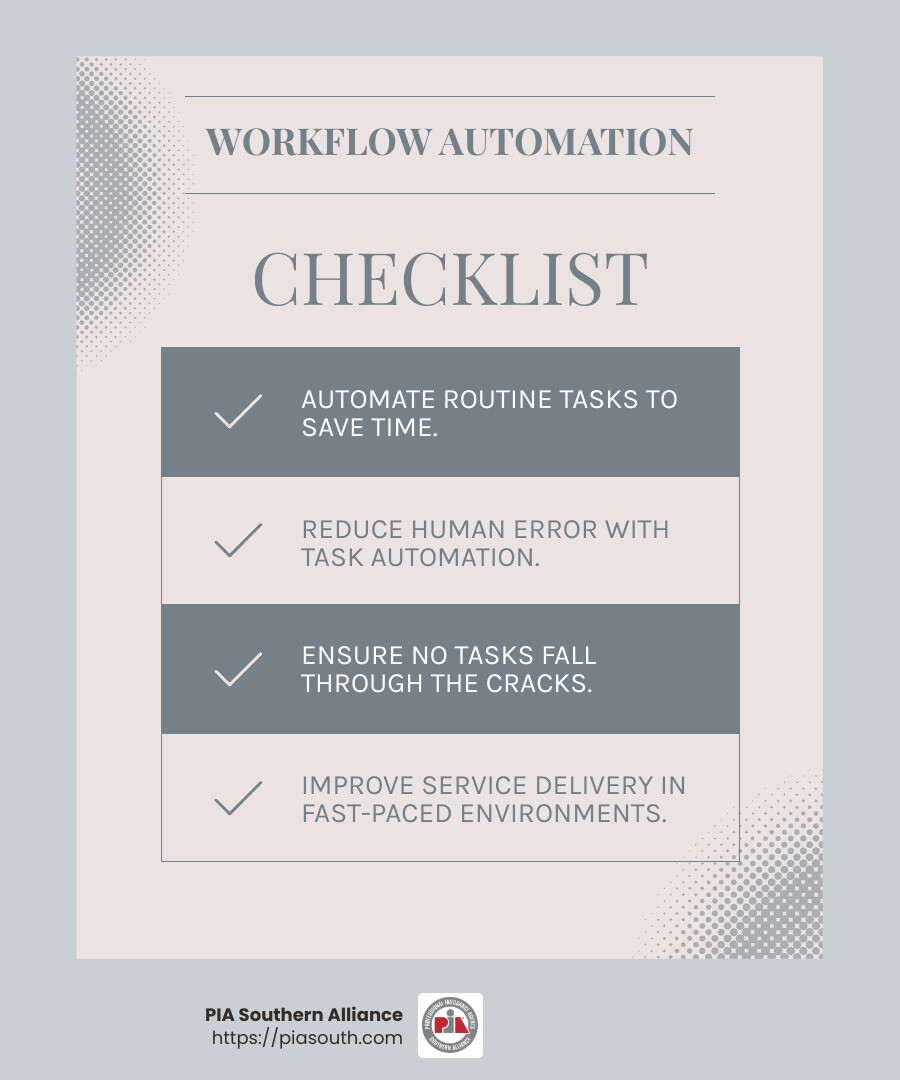 Workflow automation benefits - insurance agency automation systems infographic checklist-light-blue-grey