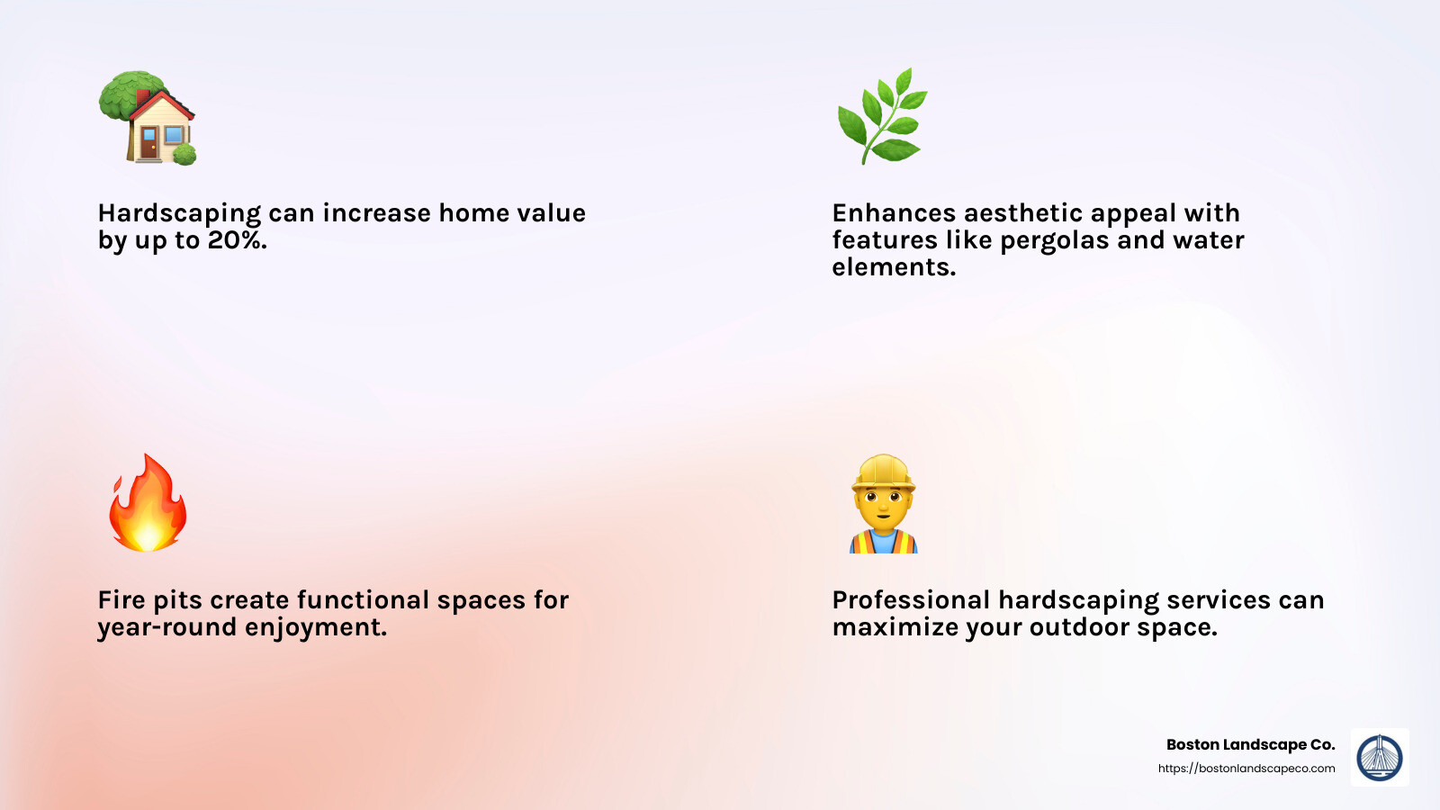 Hardscaping can add up to 20% to your home's value. - hardscaping services near me infographic 4_facts_emoji_light-gradient