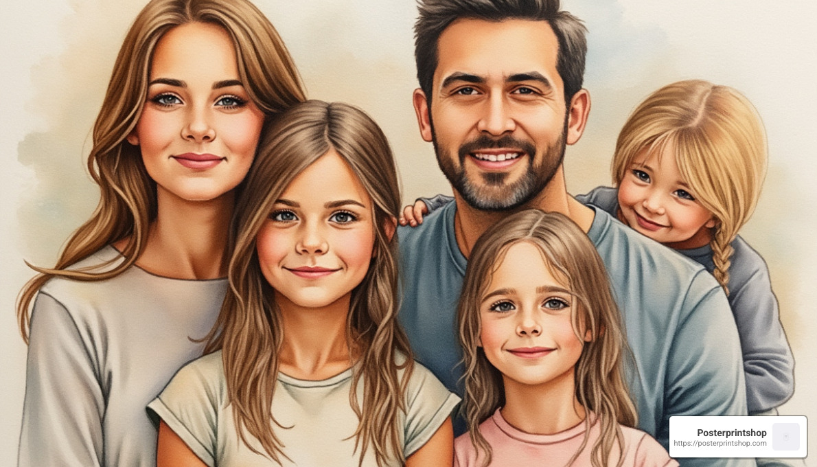 Watercolor Portrait Example - personalised family photo